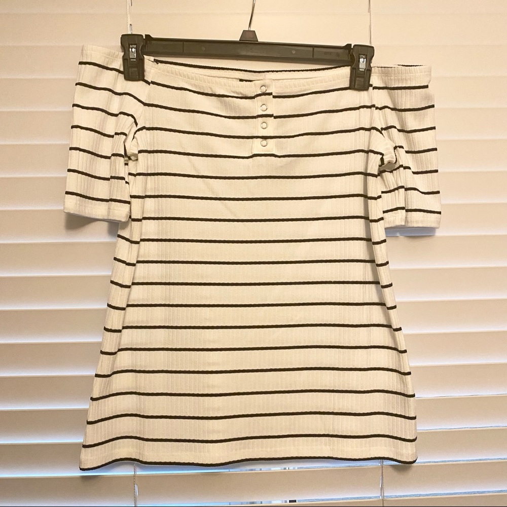 Torrid Off Shoulder Short Sleeve Striped Henley Snap Top